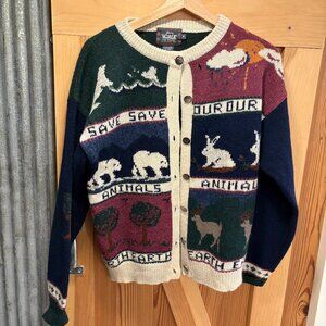 Woolrich Save Our Earth Knit Cardigan | Medium | Vintage Graphic